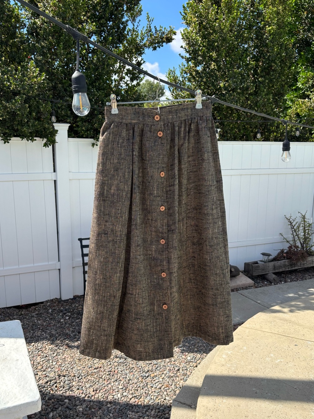 Vintage Rafaella Linen Blend Soft Expresso Midi Skirt with Button detailing